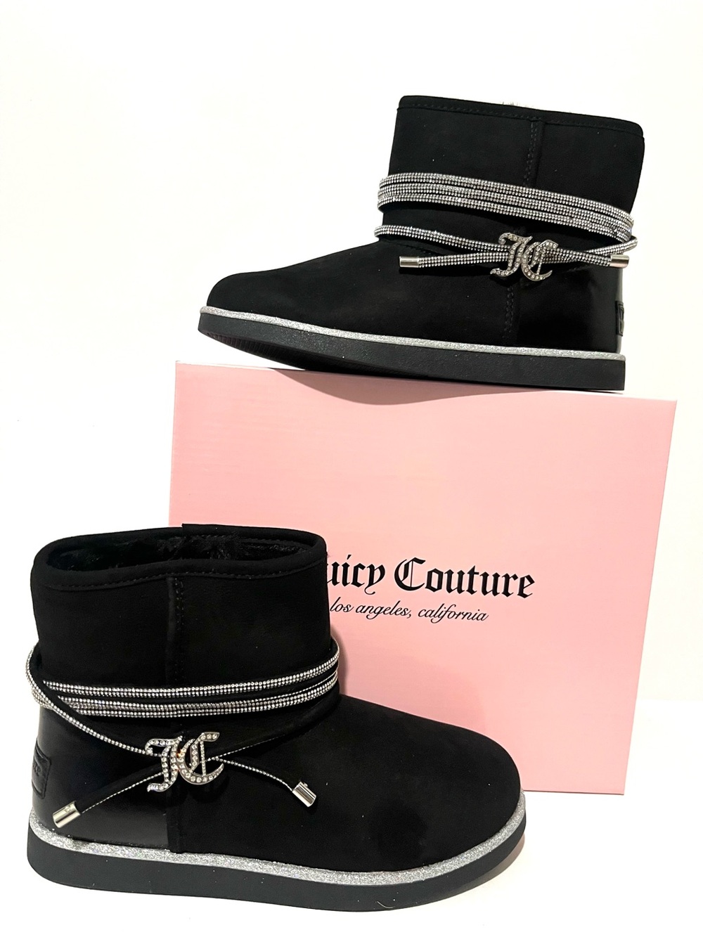 Juicy Couture Black Rhinestone-Wrapped Short Boots